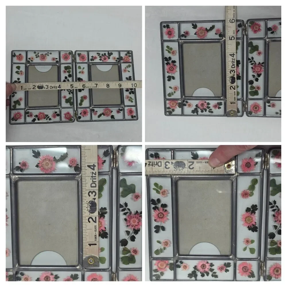 Pressed Flowers Metal Stained Glass Foldable Double Picture Frame By Malden